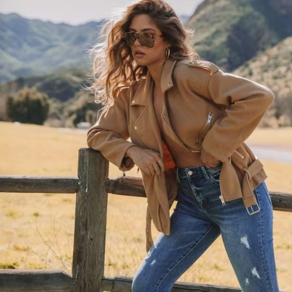 NWT HARLEY BIKER POCKETED JACKET IN CAMEL XS - Picture 6 of 10